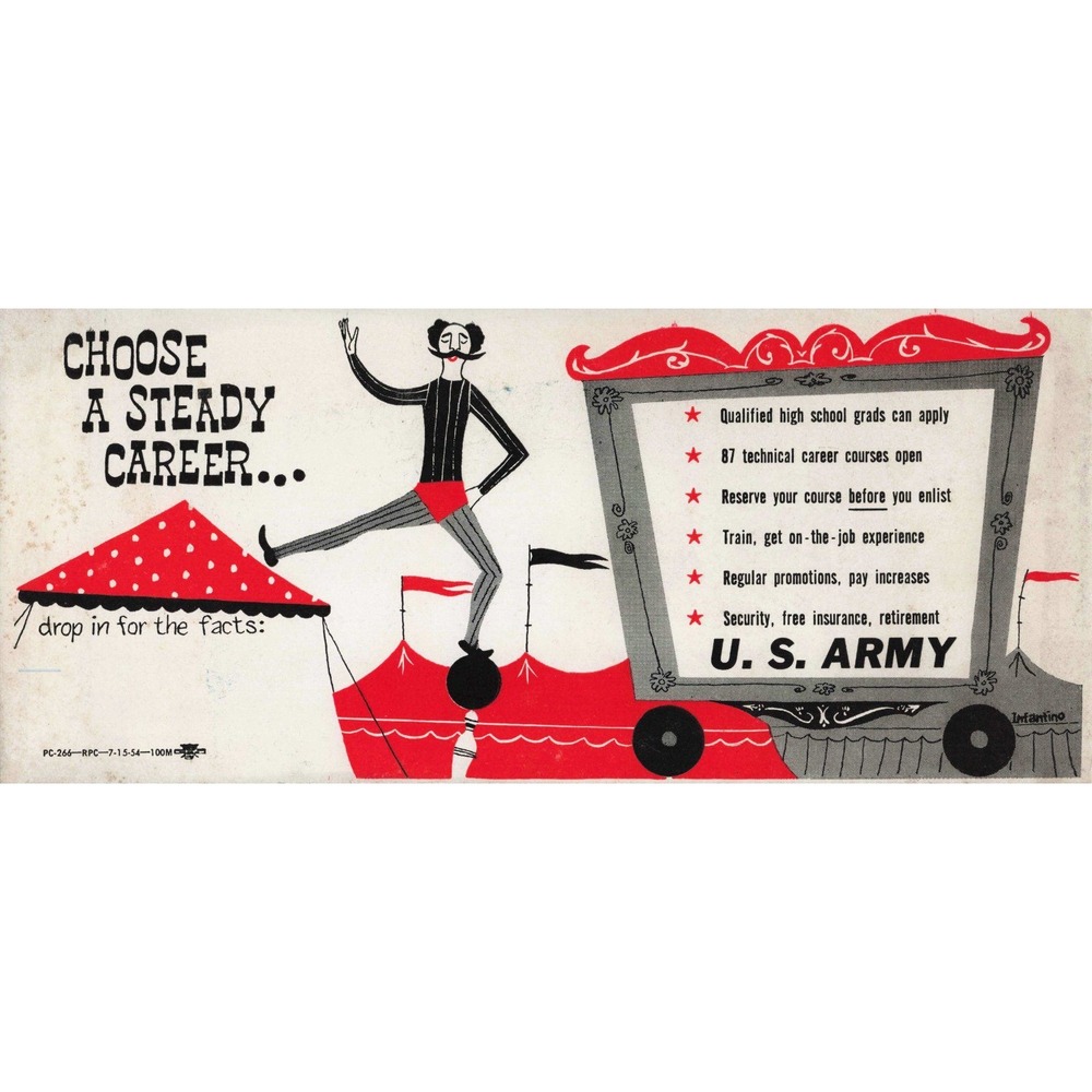 Vintage 1954 Ink Blotter US Army Recruitment Circus Theme Infantino Art - Picture 1 of 2